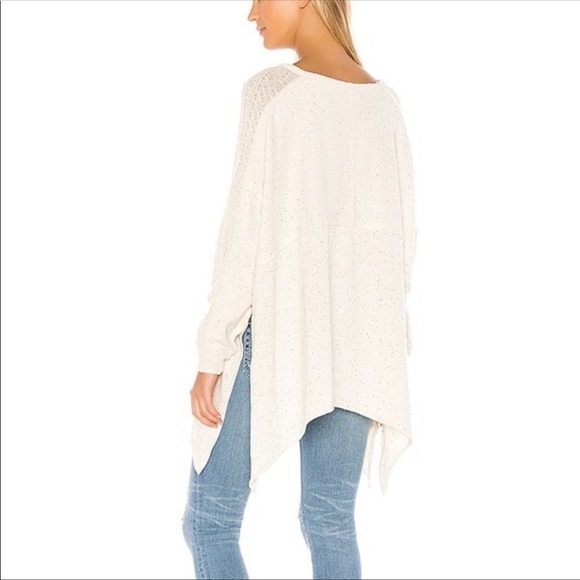 FREE PEOPLE oversized slouchy my girl asymmetric Sweater Top boho crochet knit - Picture 3 of 15